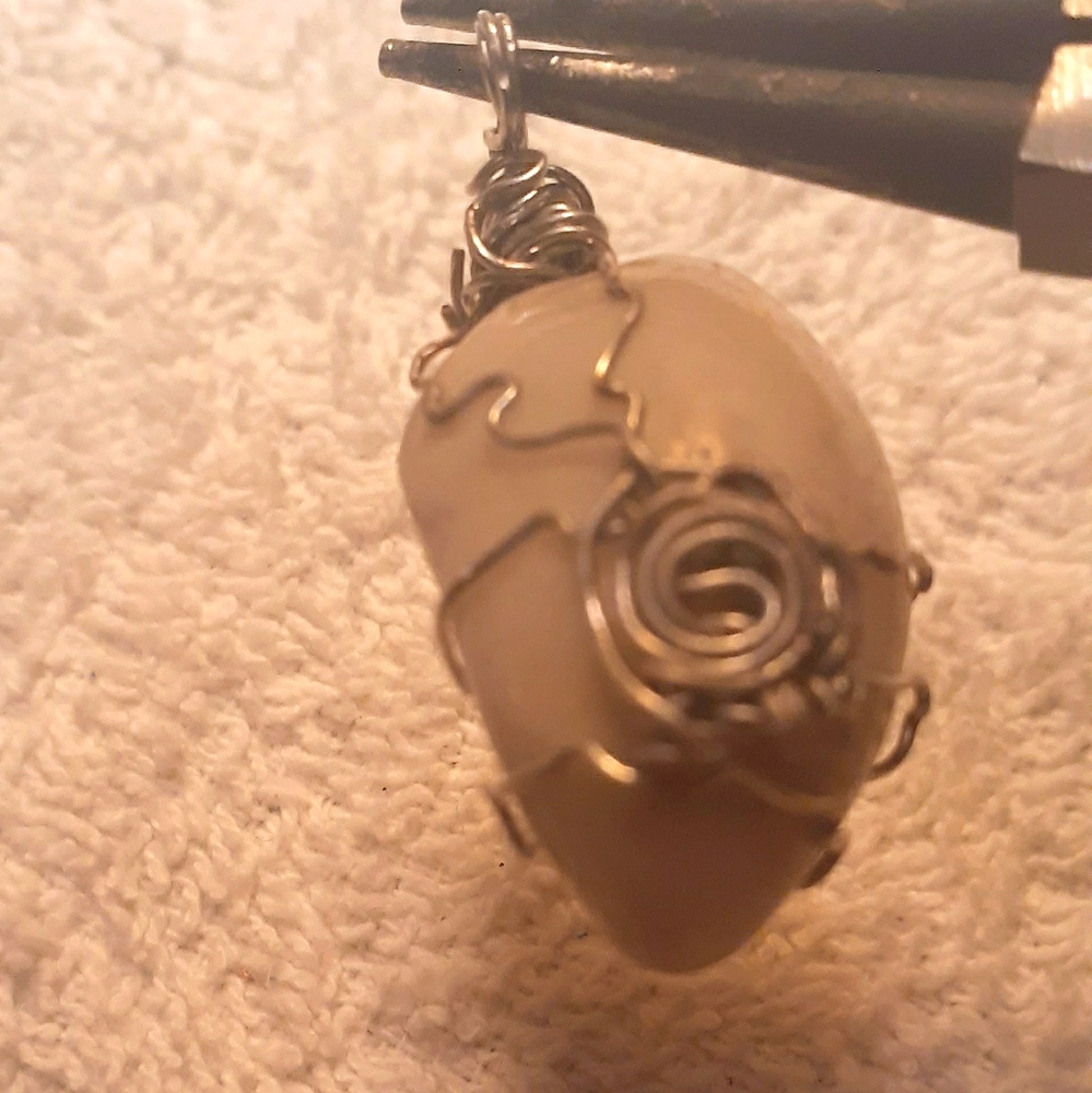 Gray Wirewrapped Stone w Silver Wire Pendant